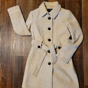 Liz Claiborne | Cream Tweed Belted Winter Jacket